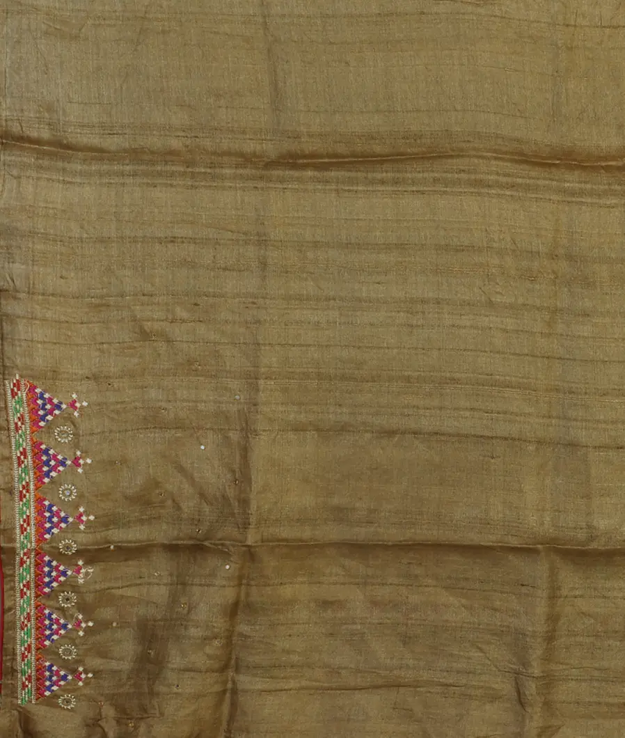 Green Tussar Embroidery Saree T4738493