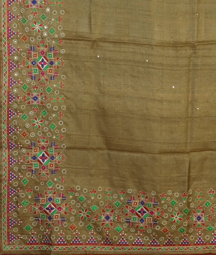 Green Tussar Embroidery Saree T4738494