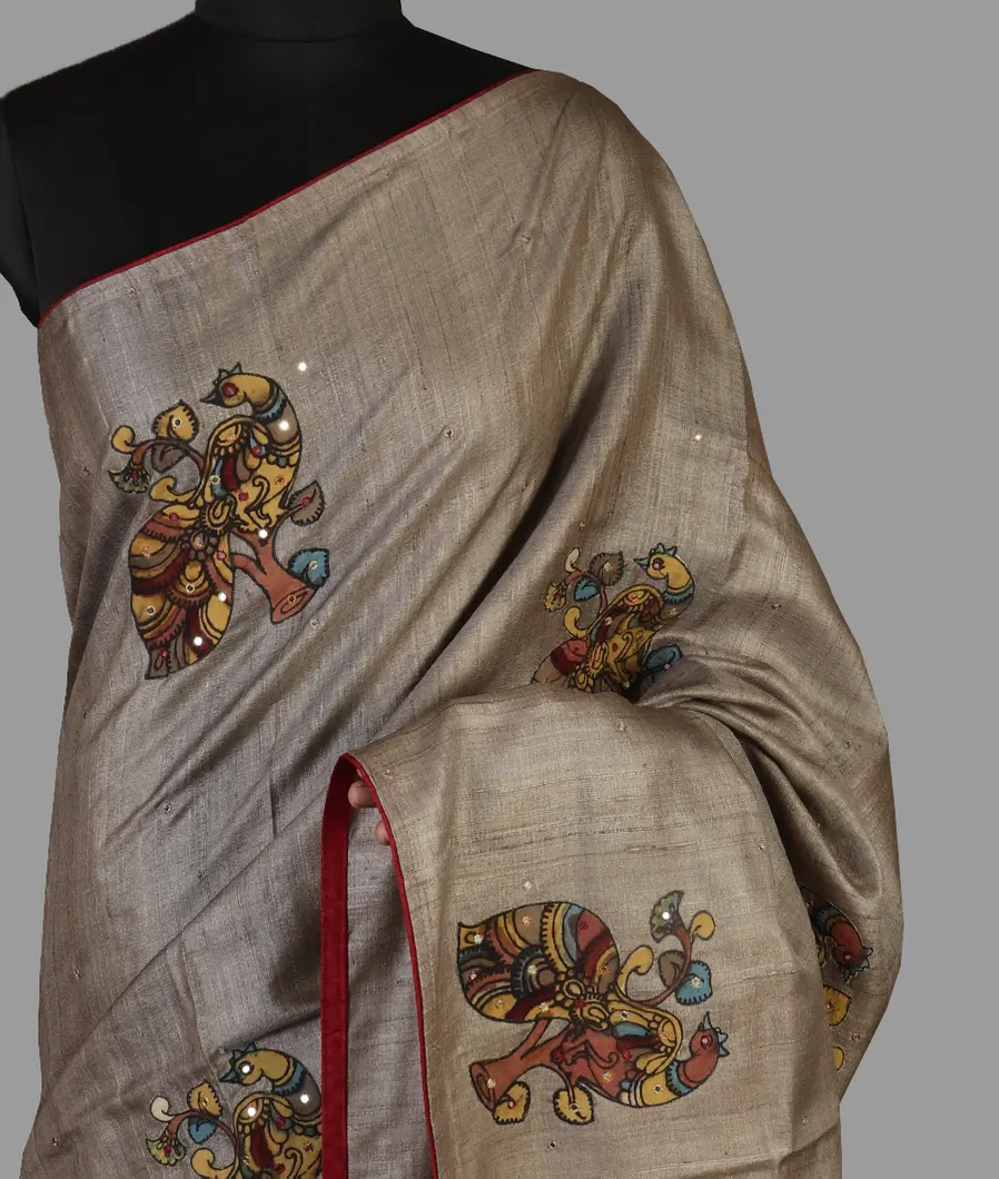 Grey Tussar Embroidery Saree T471471-image
