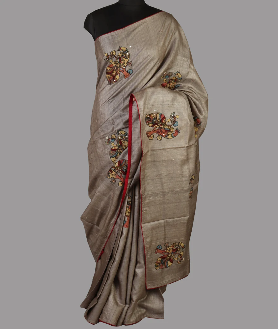 Grey Tussar Embroidery Saree T4714712
