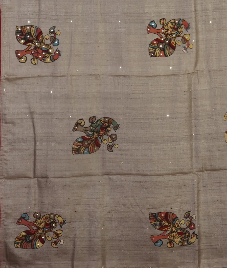 Grey Tussar Embroidery Saree T4714714