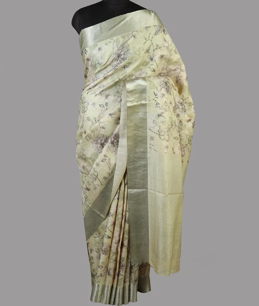 Light Green Tussar Printed Saree T4734022