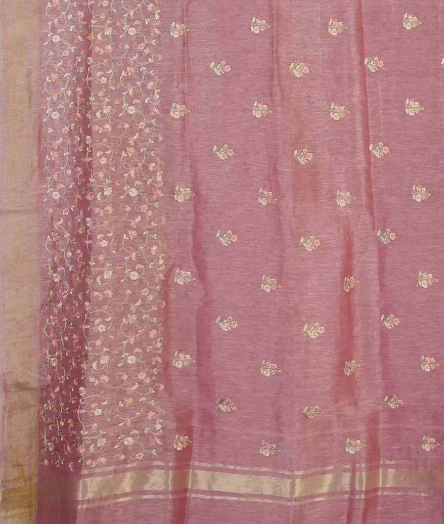 Lavender Linen Embroidery Saree T4660254