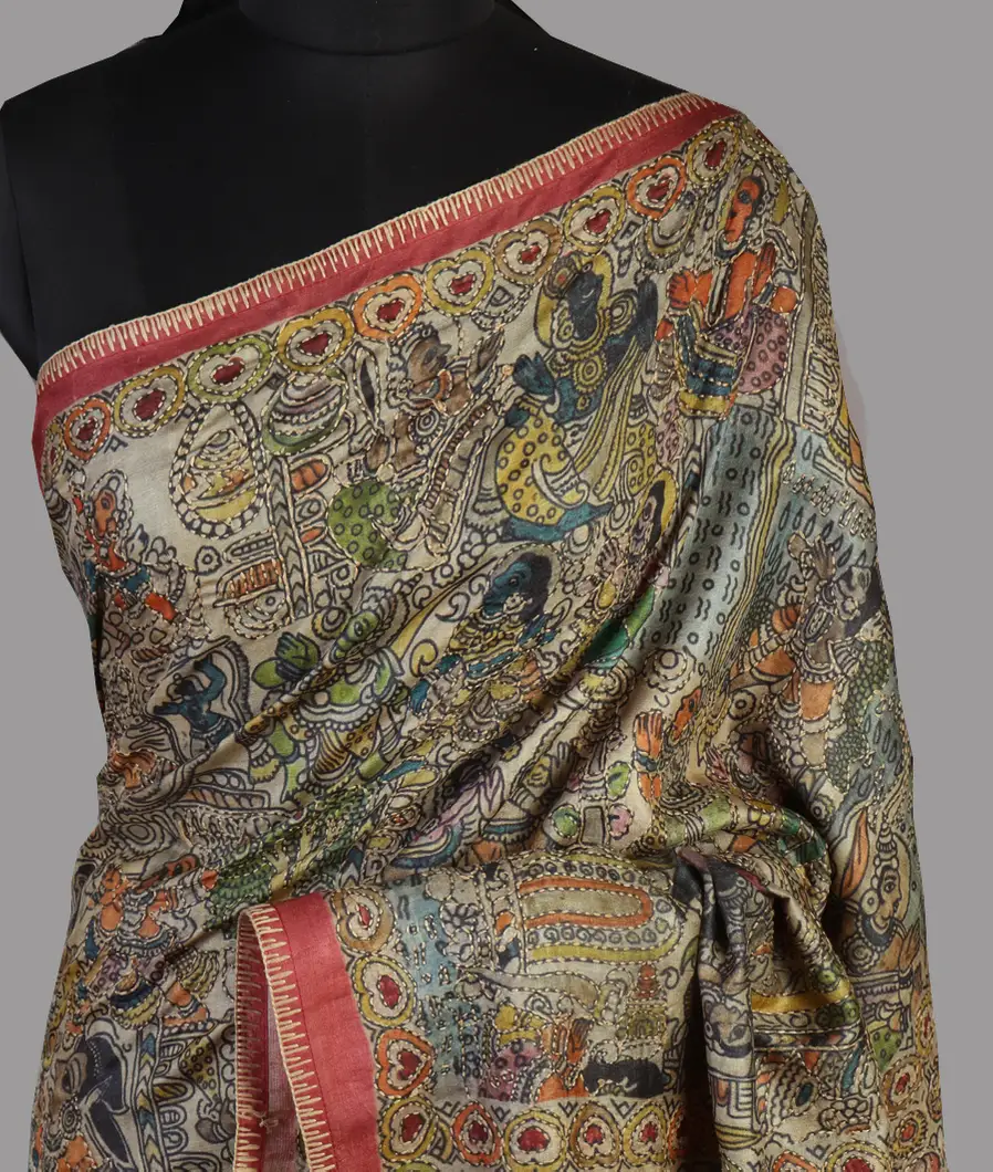 Multicolour Tussar Embroidery Saree T466374-image