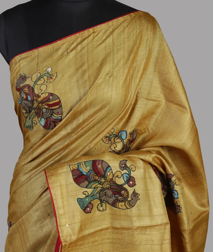 Beige Tussar Patch Work Saree T471470-image
