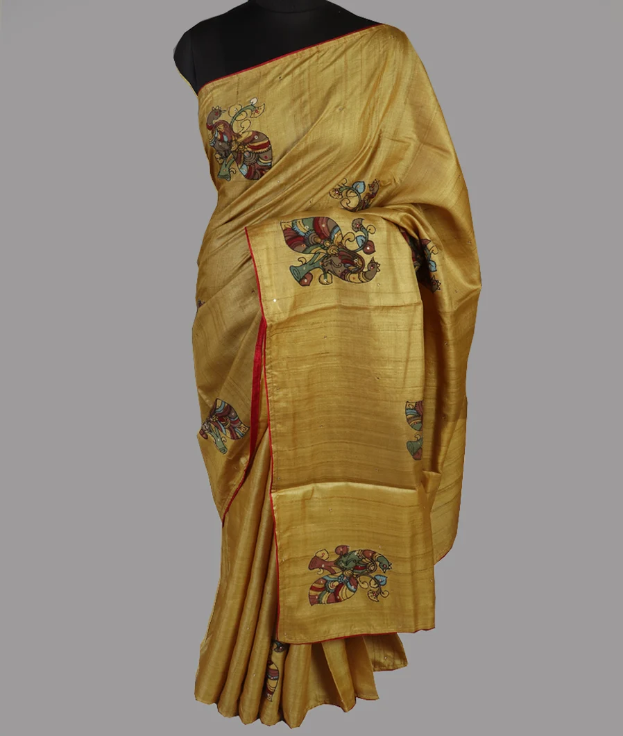 Beige Tussar Patch Work Saree T4714702