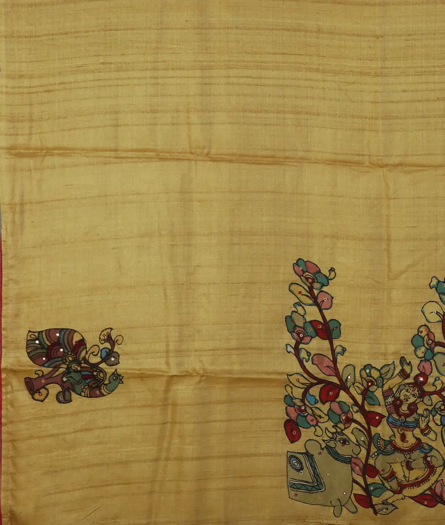 Beige Tussar Patch Work Saree T4714703