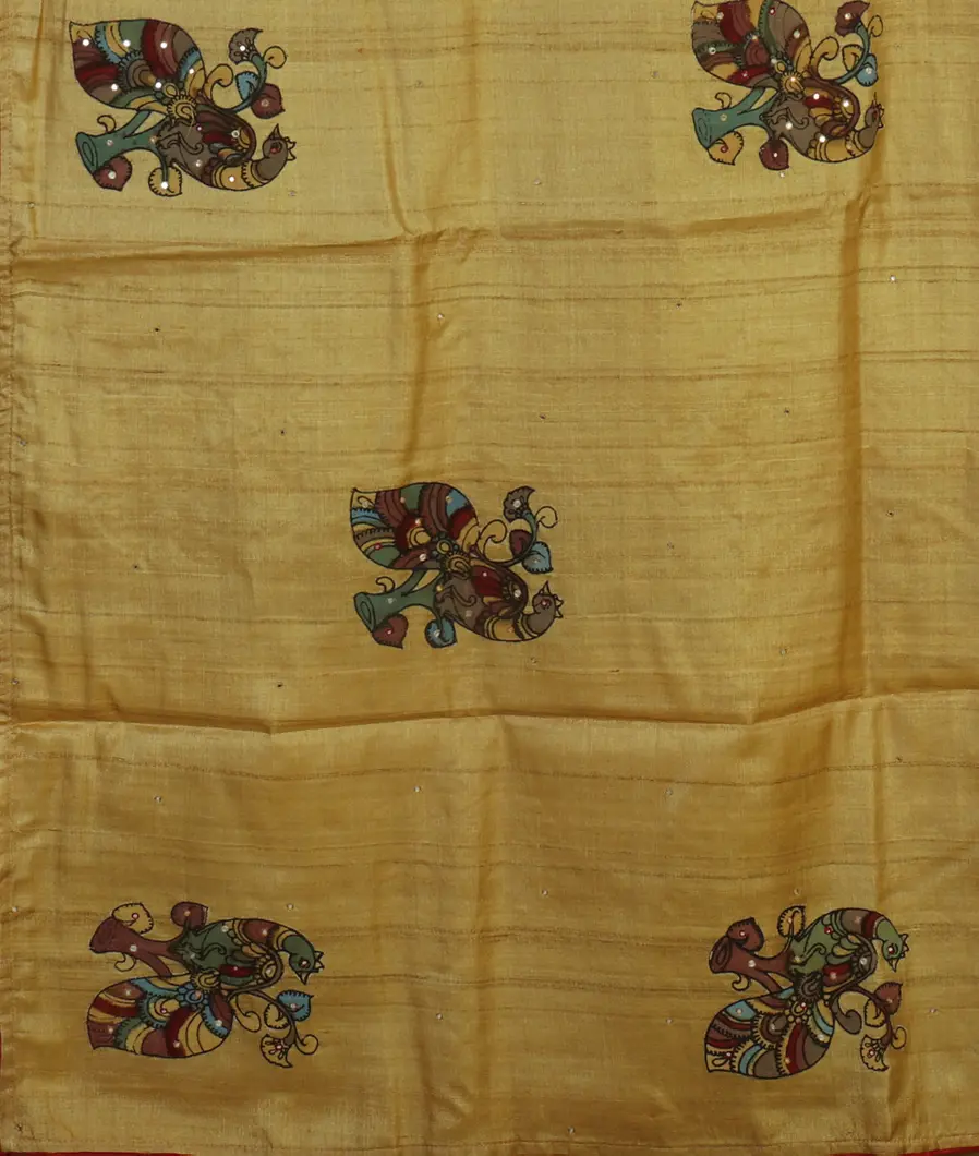 Beige Tussar Patch Work Saree T4714704