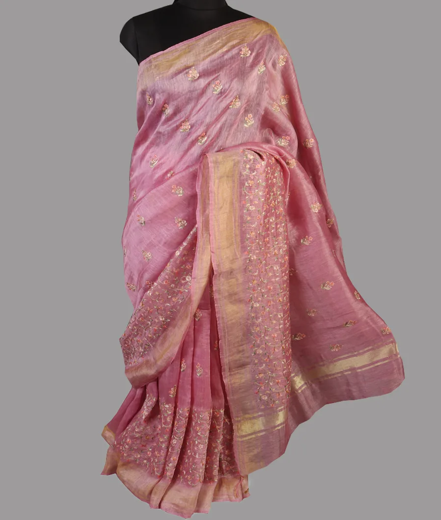 Lavender Linen Embroidery Saree T4660252