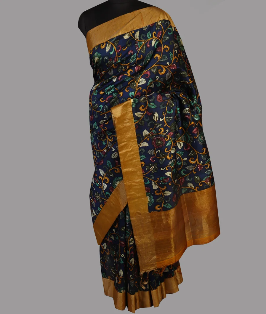 Blue  Printed Raw Silk Saree T4724072