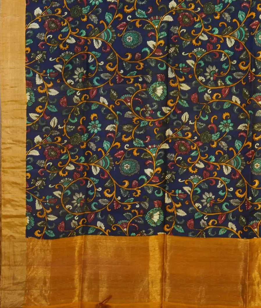 Blue  Printed Raw Silk Saree T4724074