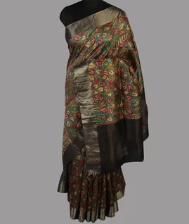 Grey Printed Raw Silk Saree T4724052