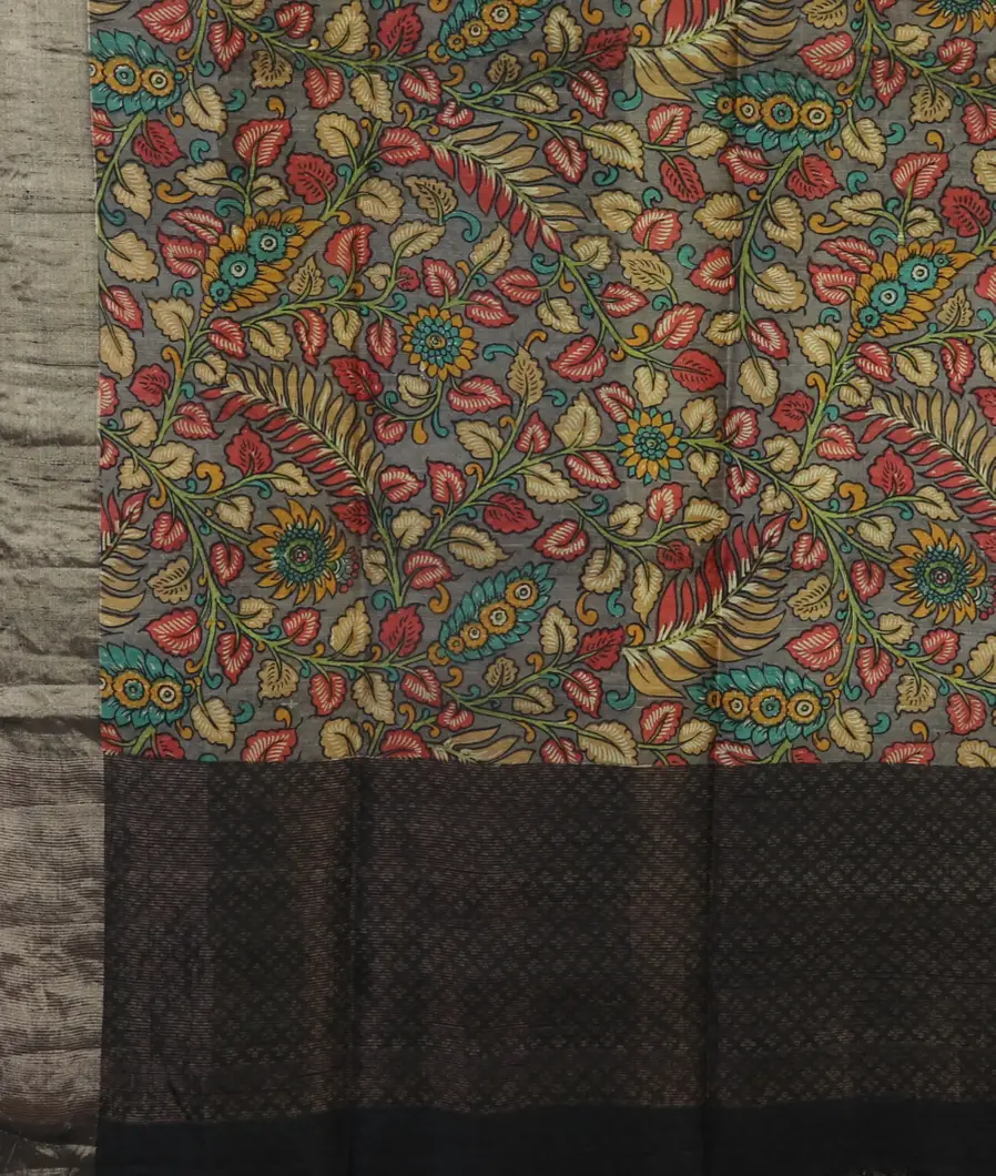 Grey Printed Raw Silk Saree T4724054