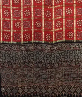 Red  Bandhani Gajji Silk Saree T4715484