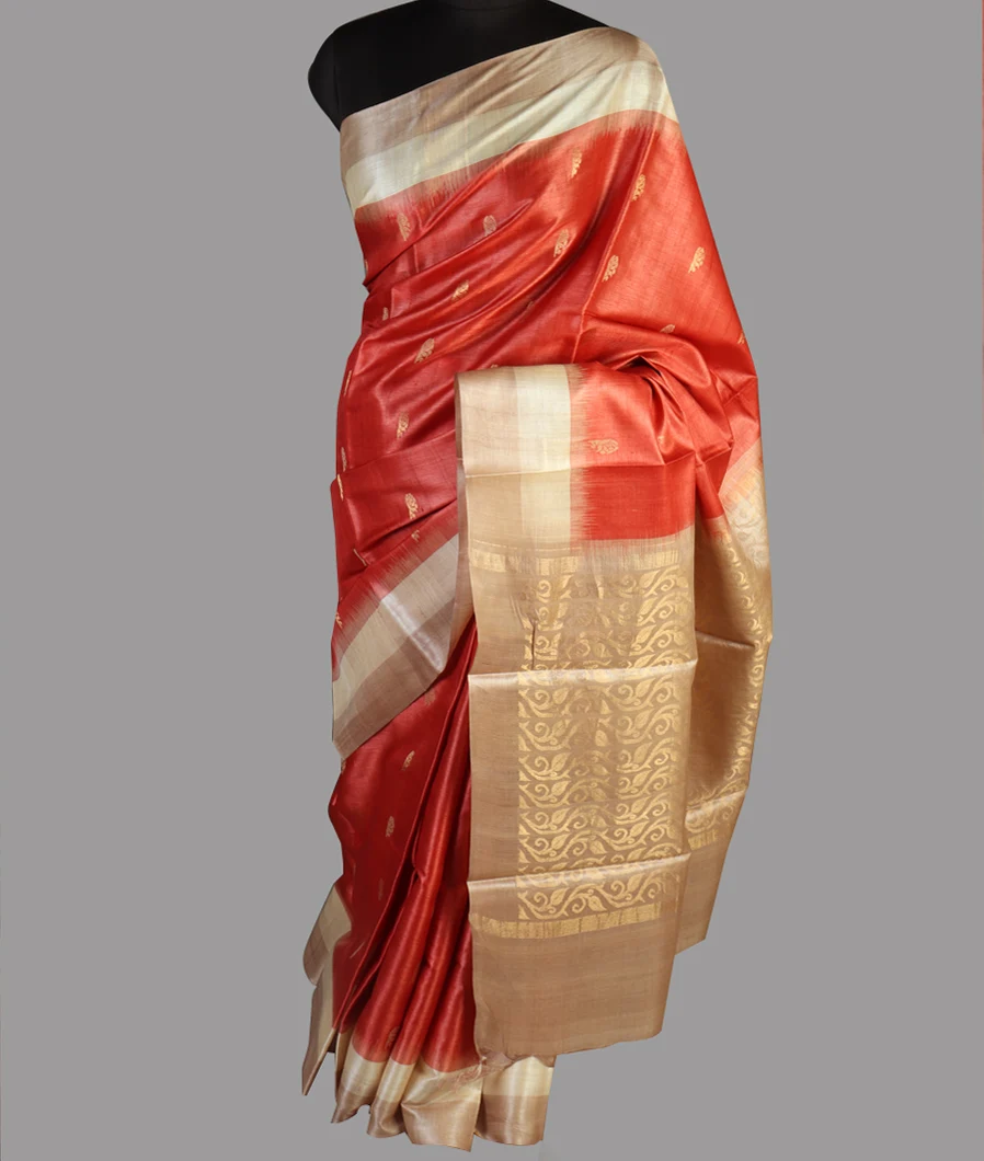 Rust Handwoven Tussar Saree T3886542