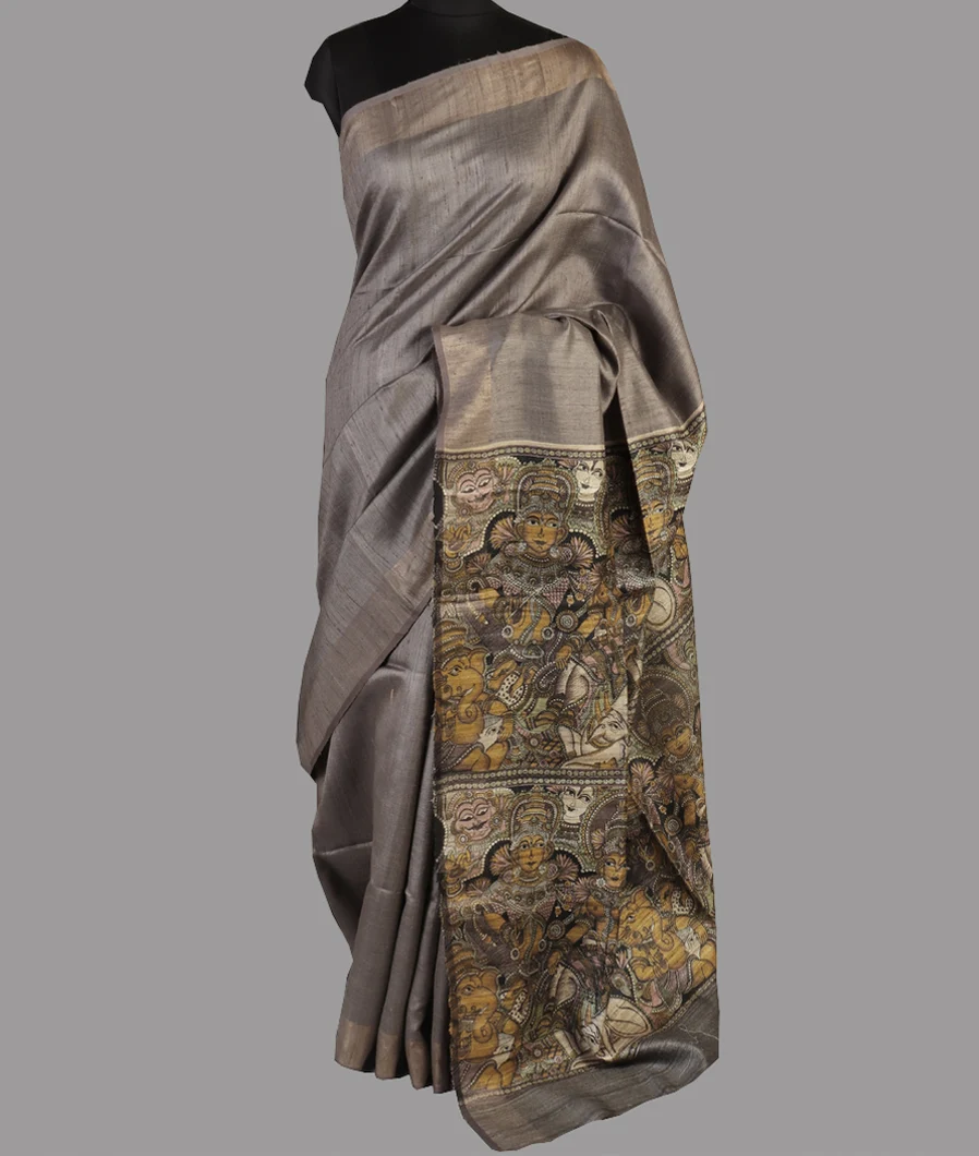 Grey Tussar Printed SareeT4675322