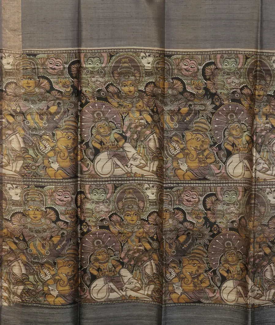 Grey Tussar Printed SareeT4675324