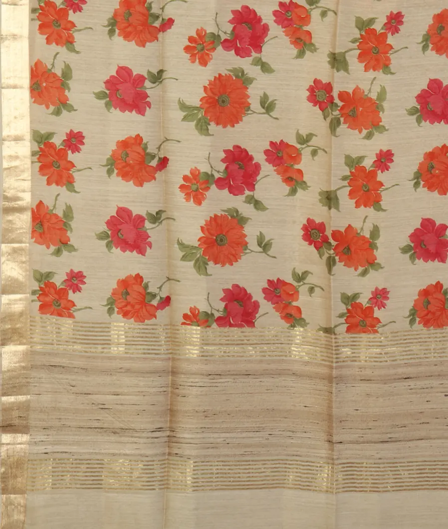 Cream Tussar Printed Saree T4739754