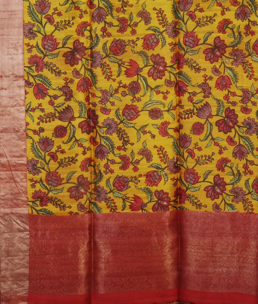 Yellow Printed Raw Silk Saree T4723984