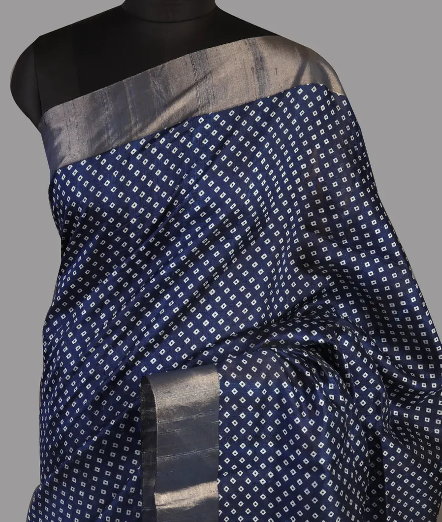 Blue Printed Raw Silk Saree T471427-image
