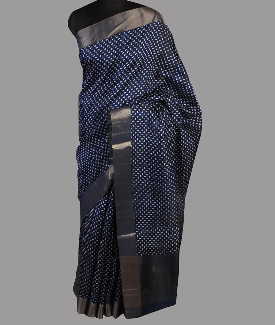 Blue Printed Raw Silk Saree T4714272