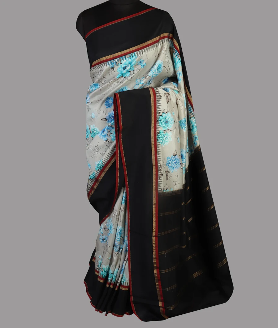 Grey Printed Soft Silk Saree T4598162