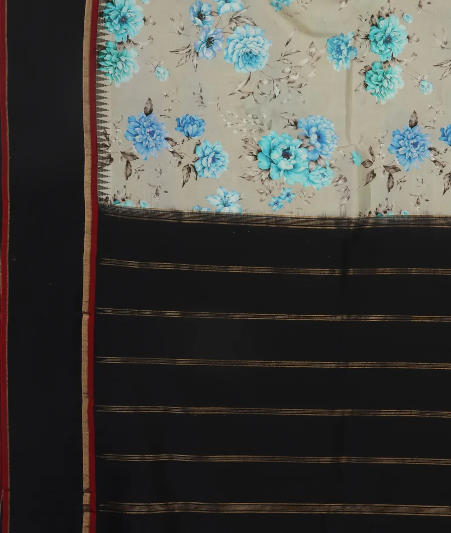 Grey Printed Soft Silk Saree T4598164