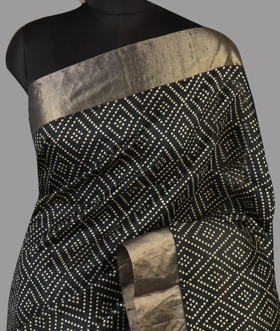 Black Printed Raw Silk Saree T471403-image