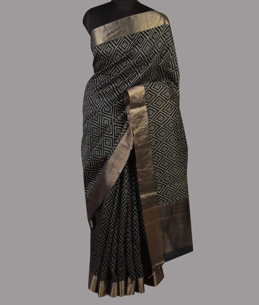 Black Printed Raw Silk Saree T4714032