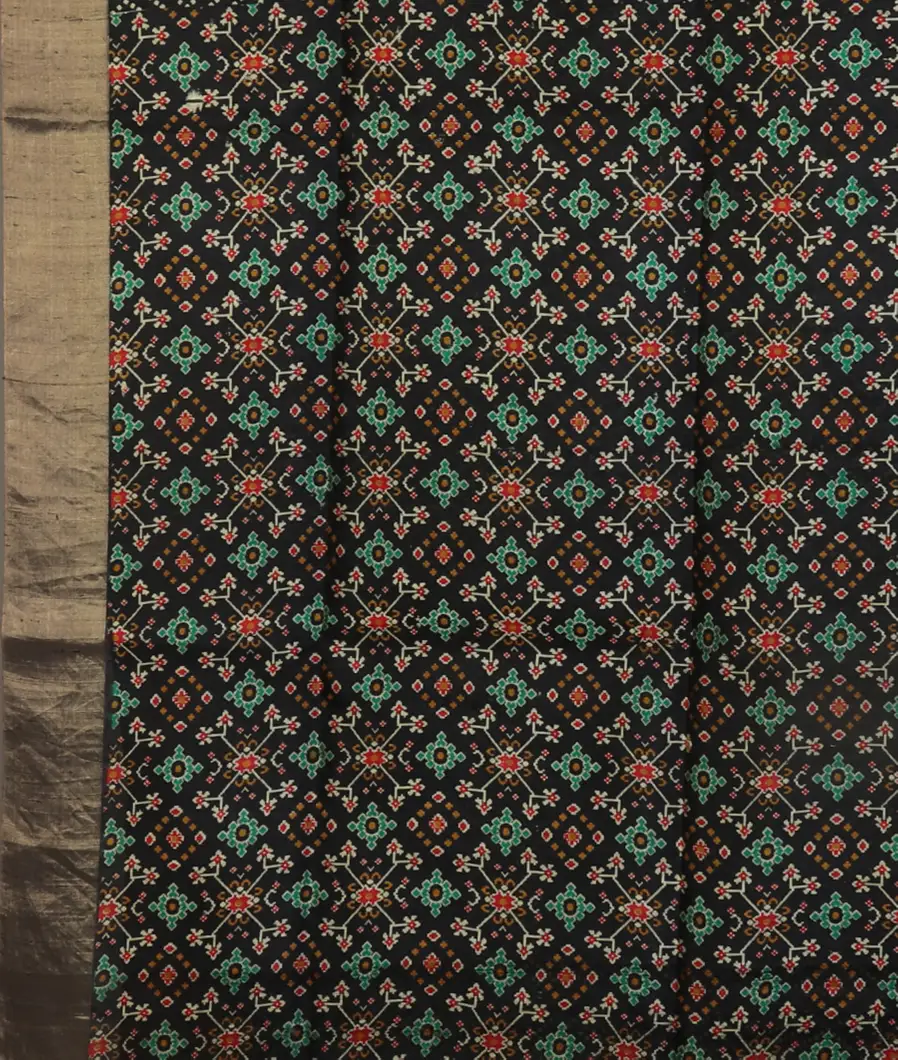 Black Printed Raw Silk Saree T4714033