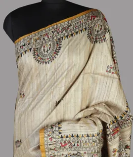 Beige Tussar Printed Saree T4676791