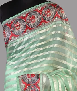Green Kora Organza Embroidery Saree T4317421