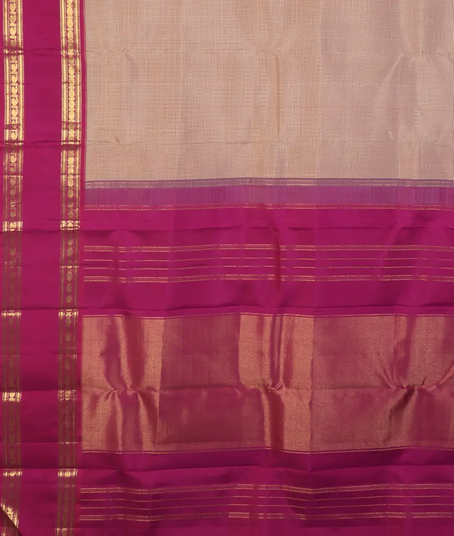 White And Pink Handwoven Kanjivaram Silk Saree&nbsp;T4658864