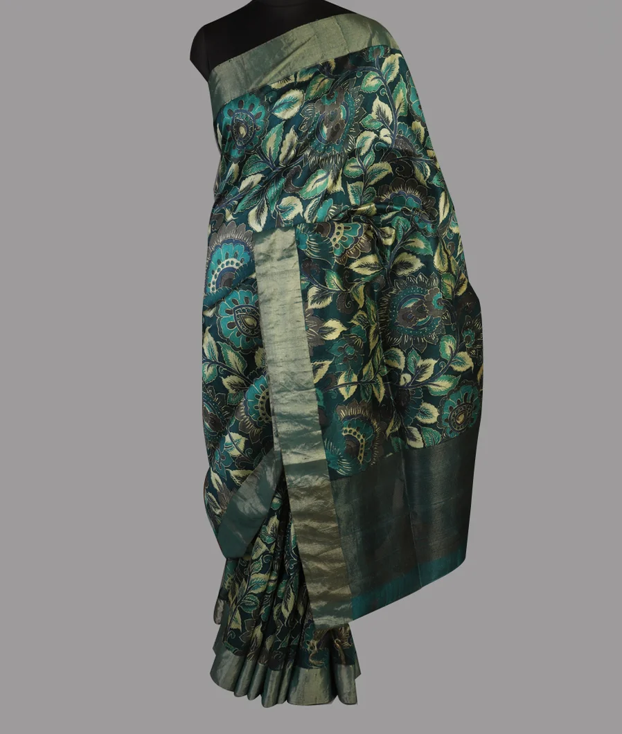 Blue Printed Raw Silk Saree T4724102