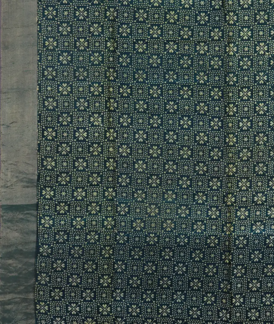 Blue Printed Raw Silk Saree T4724103