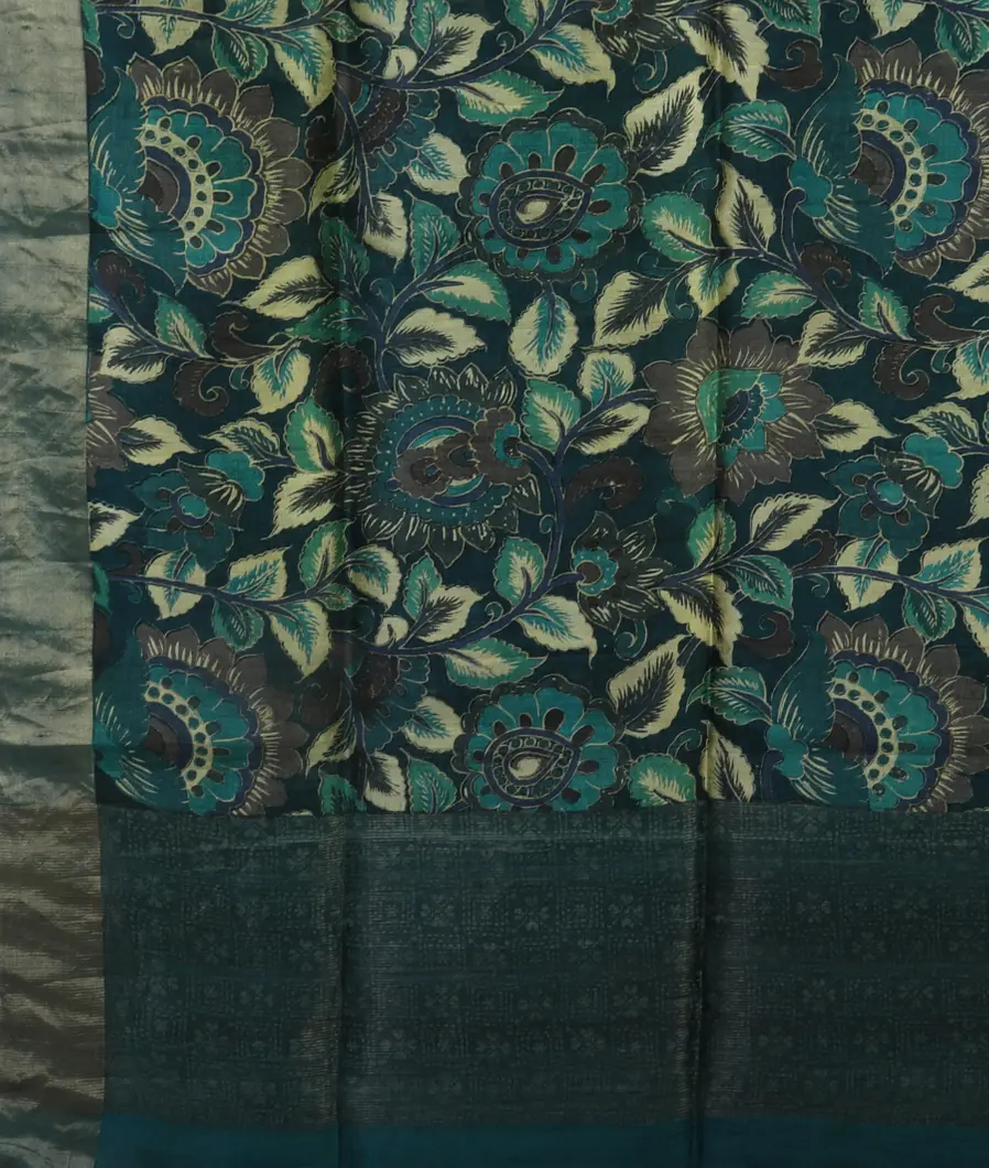 Blue Printed Raw Silk Saree T4724104