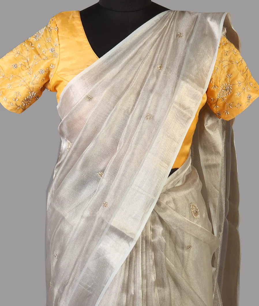 Silver Tissue Kota Embroidery Saree T448851-image