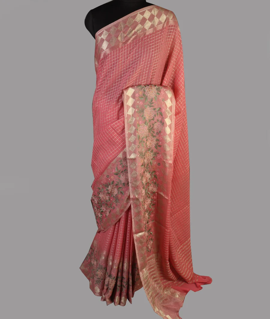 Peach Georgette Silk Saree T4735102
