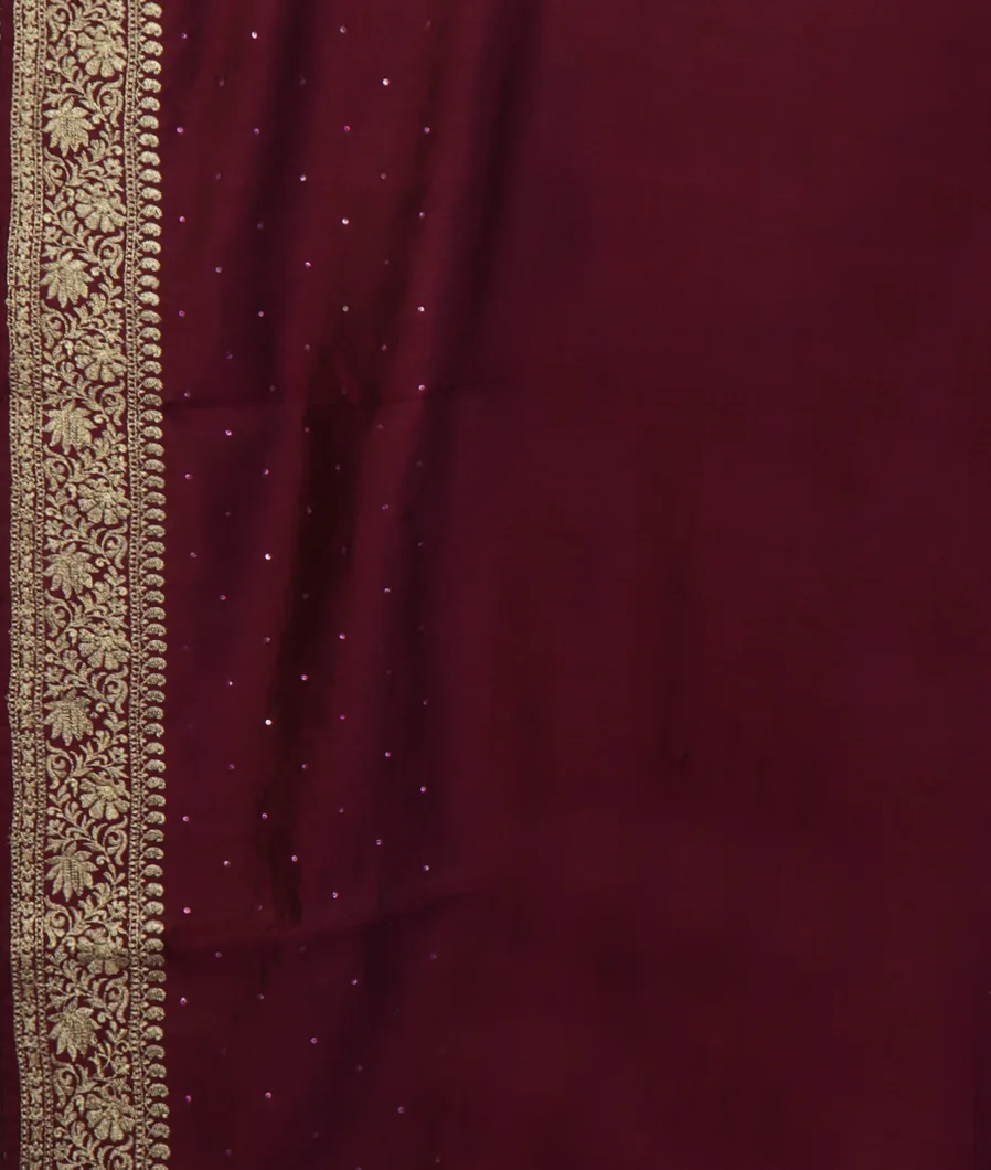 Burgundy Kora Organza Embroidery Saree T4328103