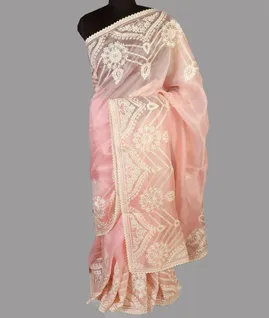 Pink Kora Organza Embroidery Saree T4131682