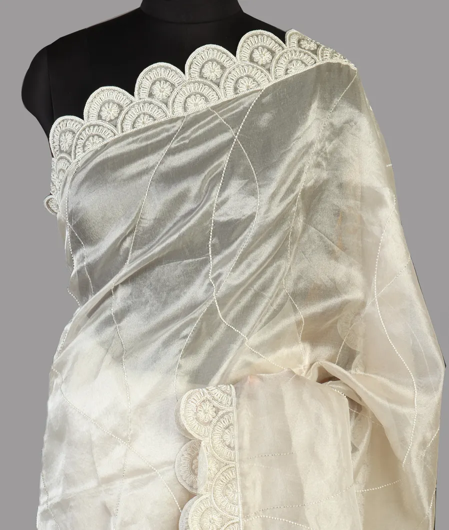 White Tissue Kora Organza Saree T462152-image