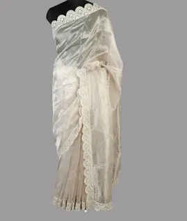White Tissue Kora Organza Saree T4621522
