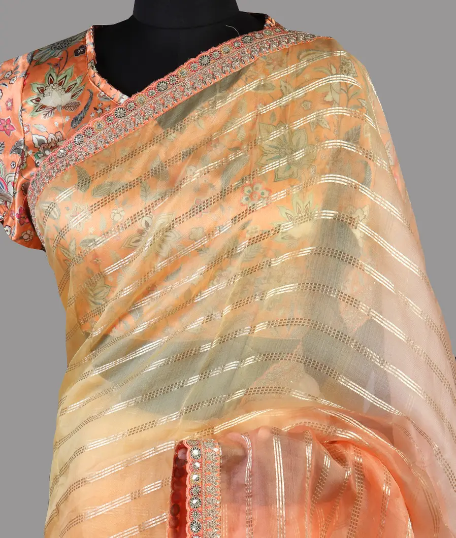 Peach Kora Organza Embroidery Saree T473955-image