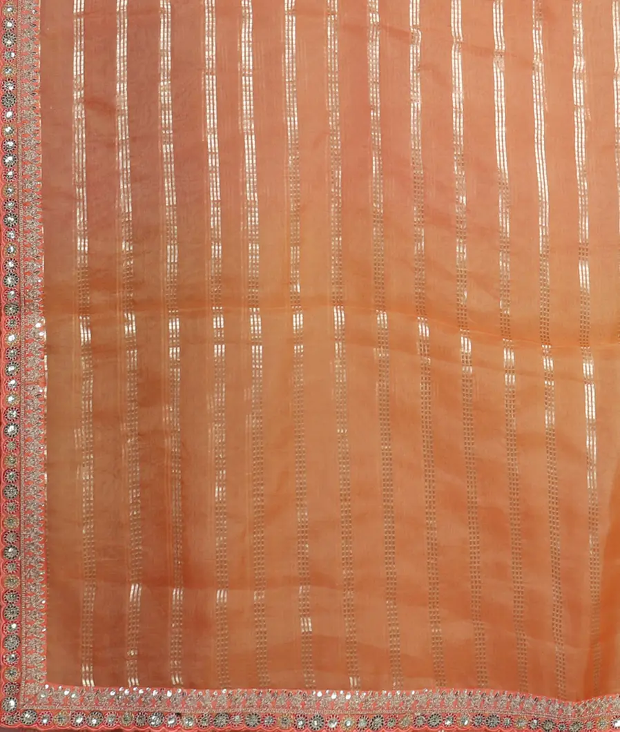 Peach Kora Organza Embroidery Saree T4739555