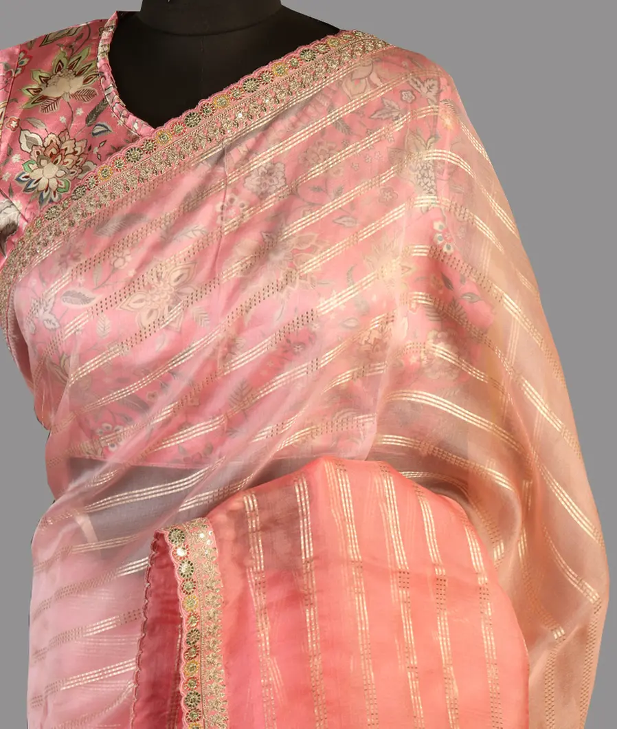 Pink Kora Organza Embroidery Saree T473956-image