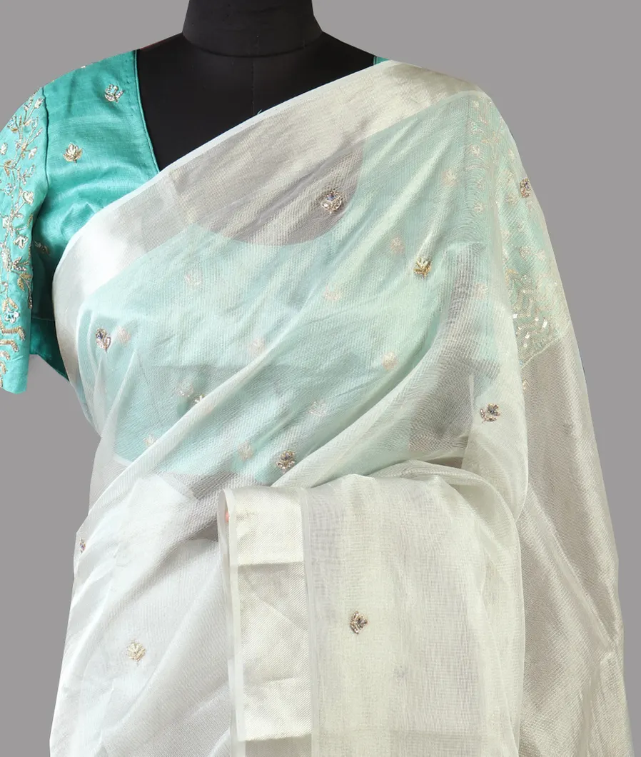 Silver Tissue Kota Embroidery Saree T465482-image