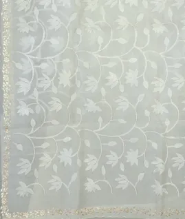 White Kora Organza Embroidery Saree T4654674