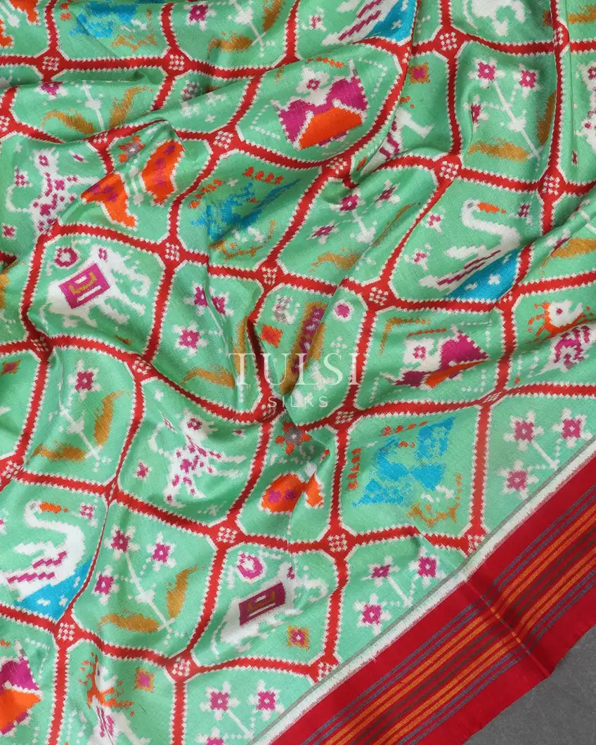 Green Patan Patola Silk Saree T385454 (without Blouse)3