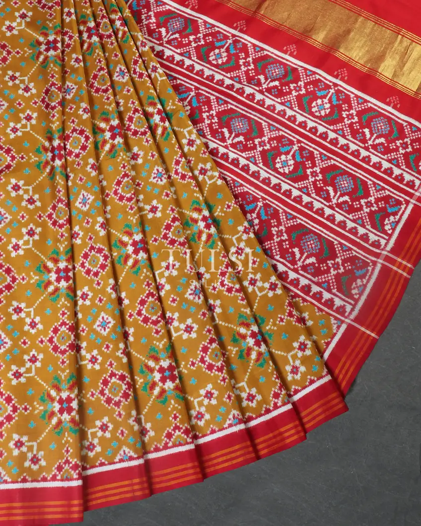 Mustard Yellow Patan Patola Silk Saree T363278 (without Blouse)-image
