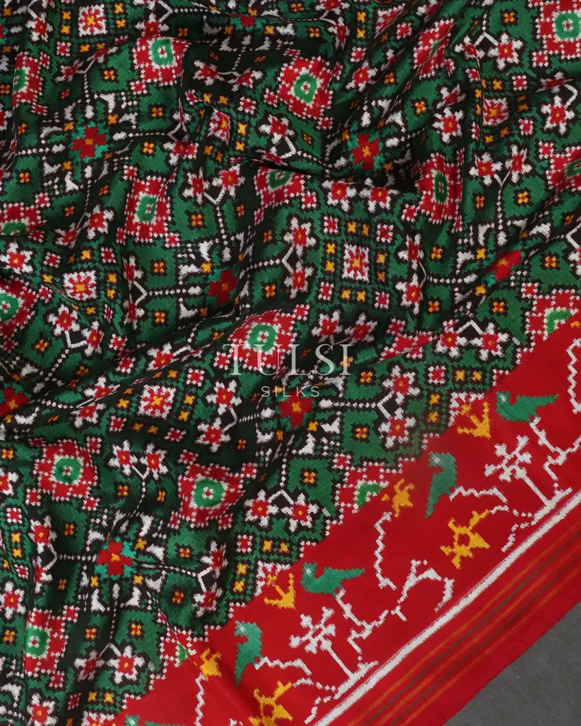 Green Patan Patola Silk Saree T385451 (without Blouse)3